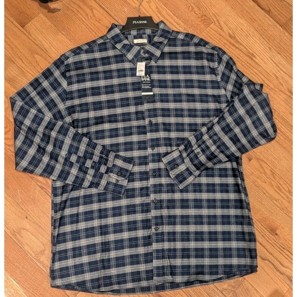 Y2K Jos. A. Bank Blue Plaid Flannel Button Down Shirt 2XLT Workwear NEW
